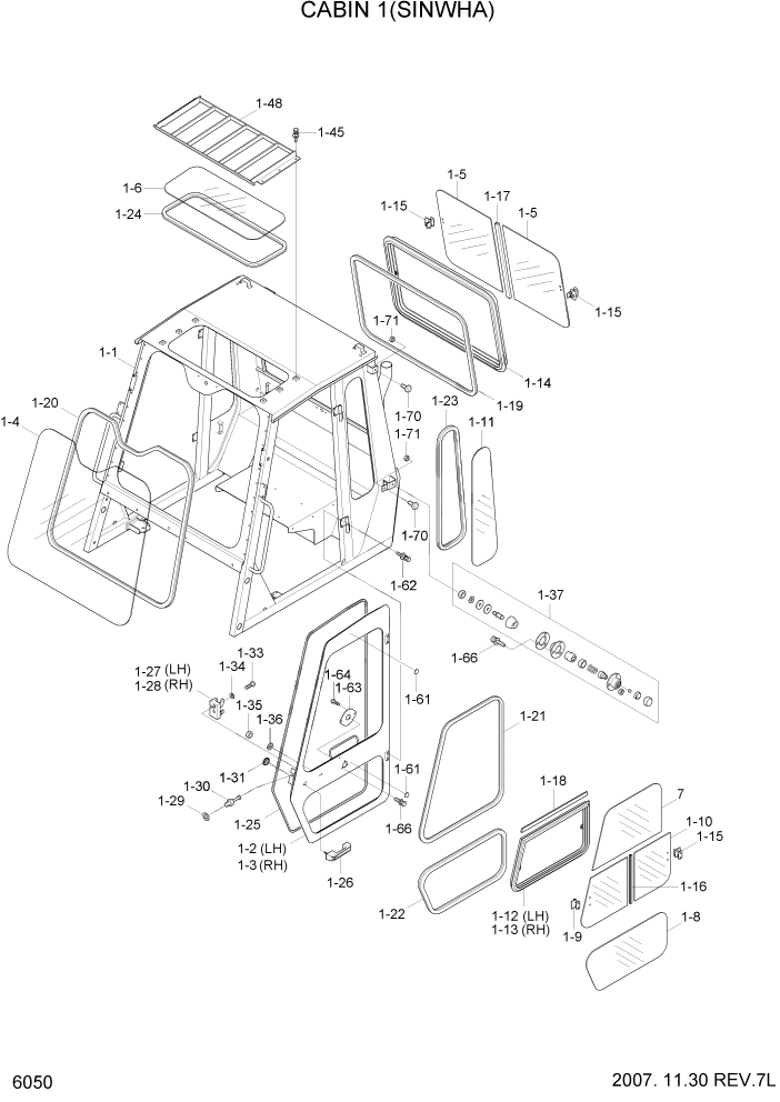 Схема запчастей Hyundai HDF50/HDF70-7 - PAGE 6050 CABIN 1(SINWHA) СТРУКТУРА