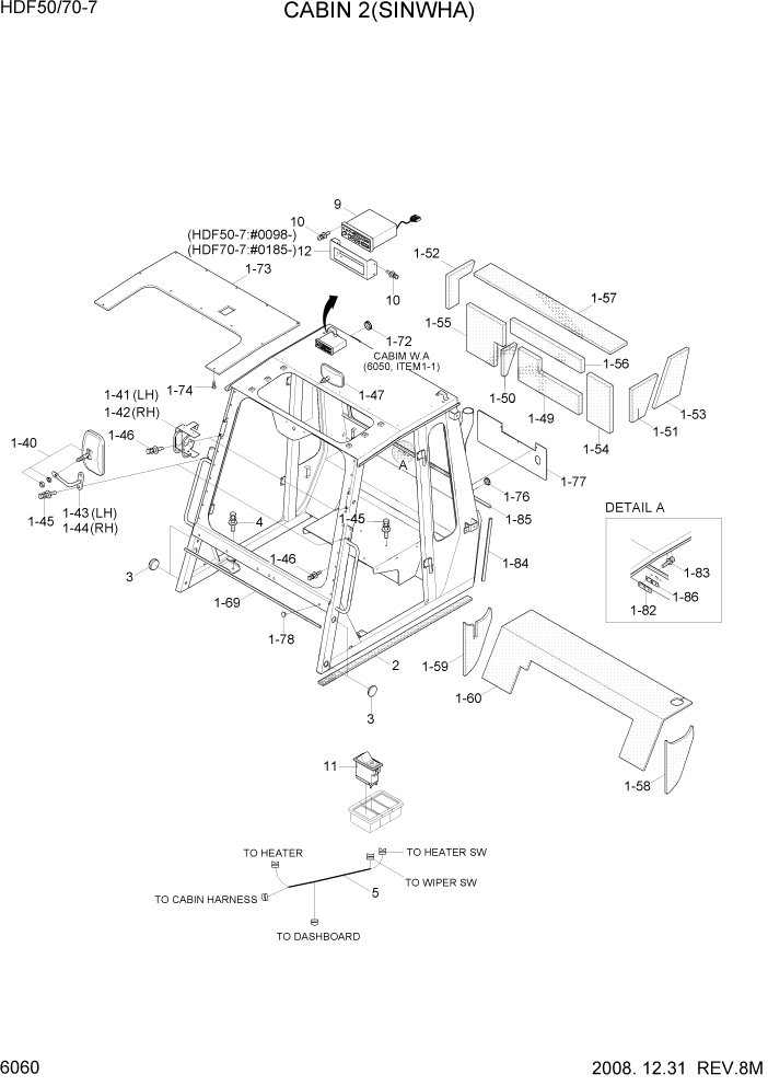 Схема запчастей Hyundai HDF50/HDF70-7 - PAGE 6060 CABIN 2(SINWHA) СТРУКТУРА