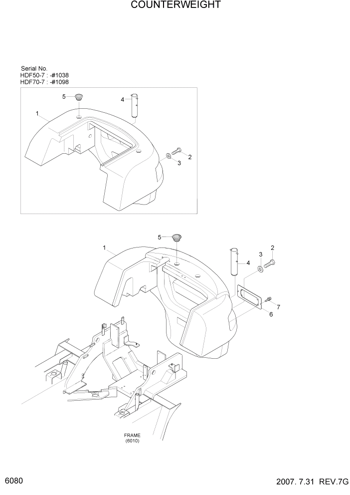 Схема запчастей Hyundai HDF50/HDF70-7 - PAGE 6080 COUNTERWEIGHT СТРУКТУРА