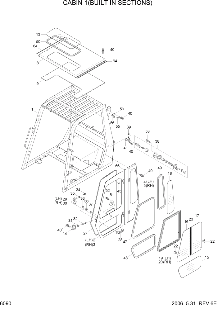 Схема запчастей Hyundai HDF50/HDF70-7 - PAGE 6090 CABIN 1(BUILT IN SECTIONS) СТРУКТУРА