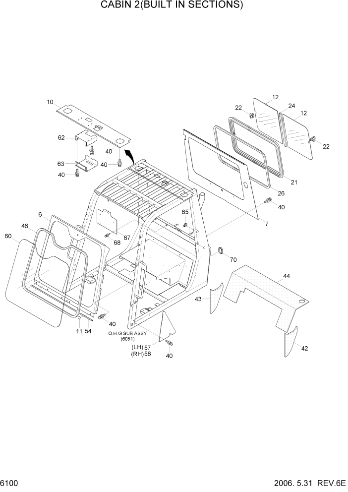 Схема запчастей Hyundai HDF50/HDF70-7 - PAGE 6100 CABIN 2(BUILT IN SECTIONS) СТРУКТУРА