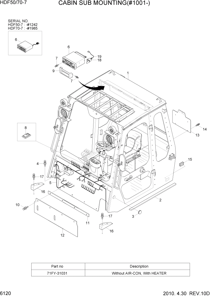 Схема запчастей Hyundai HDF50/HDF70-7 - PAGE 6120 CABIN SUB MOUNTING(#1001-) СТРУКТУРА