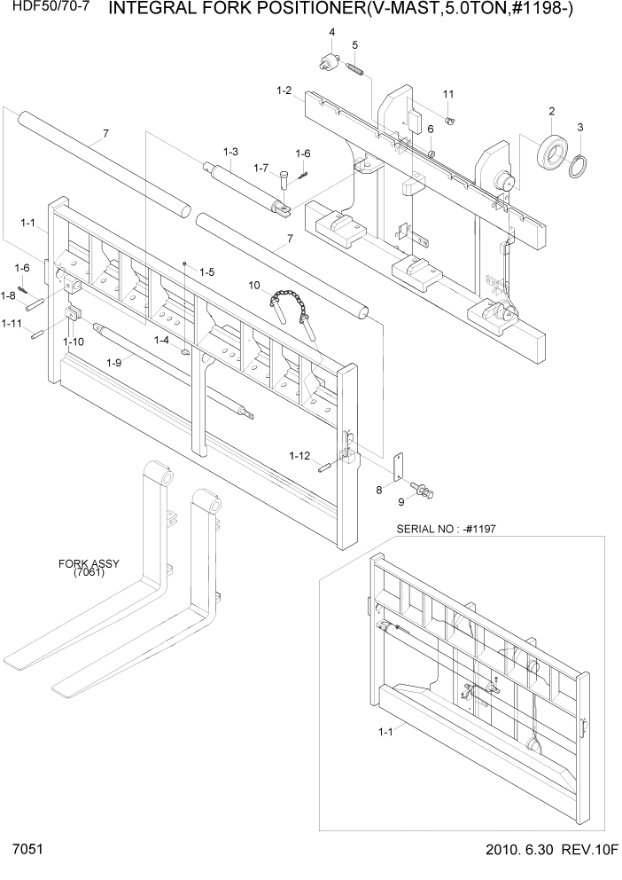 Схема запчастей Hyundai HDF50/HDF70-7 - PAGE 7051 INTEGRAL FORK POSITIONER(V-MAST,5.0TON) РАБОЧЕЕ ОБОРУДОВАНИЕ