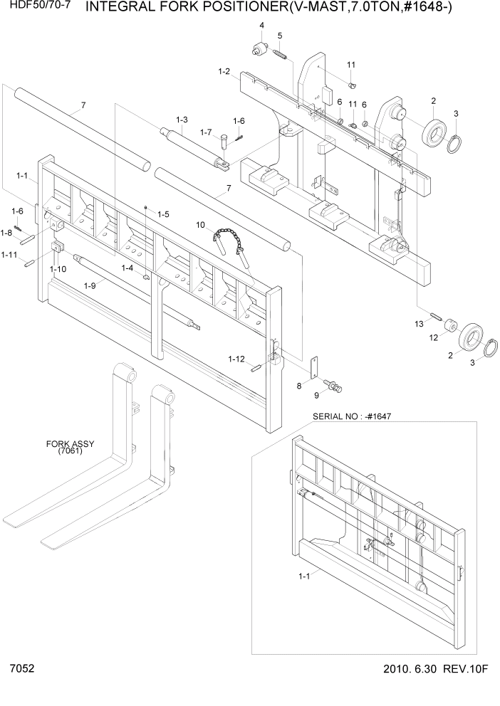 Схема запчастей Hyundai HDF50/HDF70-7 - PAGE 7052 INTEGRAL FORK POSITIONER(V-MAST,7.0TON) РАБОЧЕЕ ОБОРУДОВАНИЕ