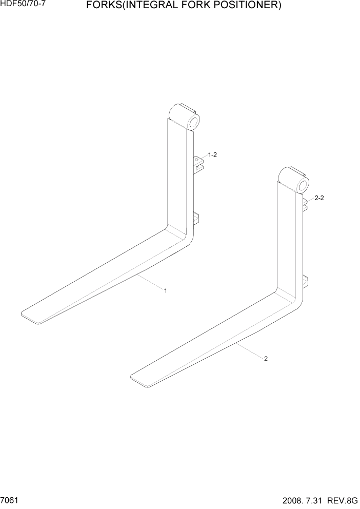 Схема запчастей Hyundai HDF50/HDF70-7 - PAGE 7061 FORKS(INTEGRAL FORK POSITIONER) РАБОЧЕЕ ОБОРУДОВАНИЕ