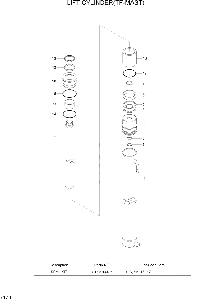 Схема запчастей Hyundai HDF50/HDF70-7 - PAGE 7170 LIFT CYLINDER(TF-MAST) РАБОЧЕЕ ОБОРУДОВАНИЕ