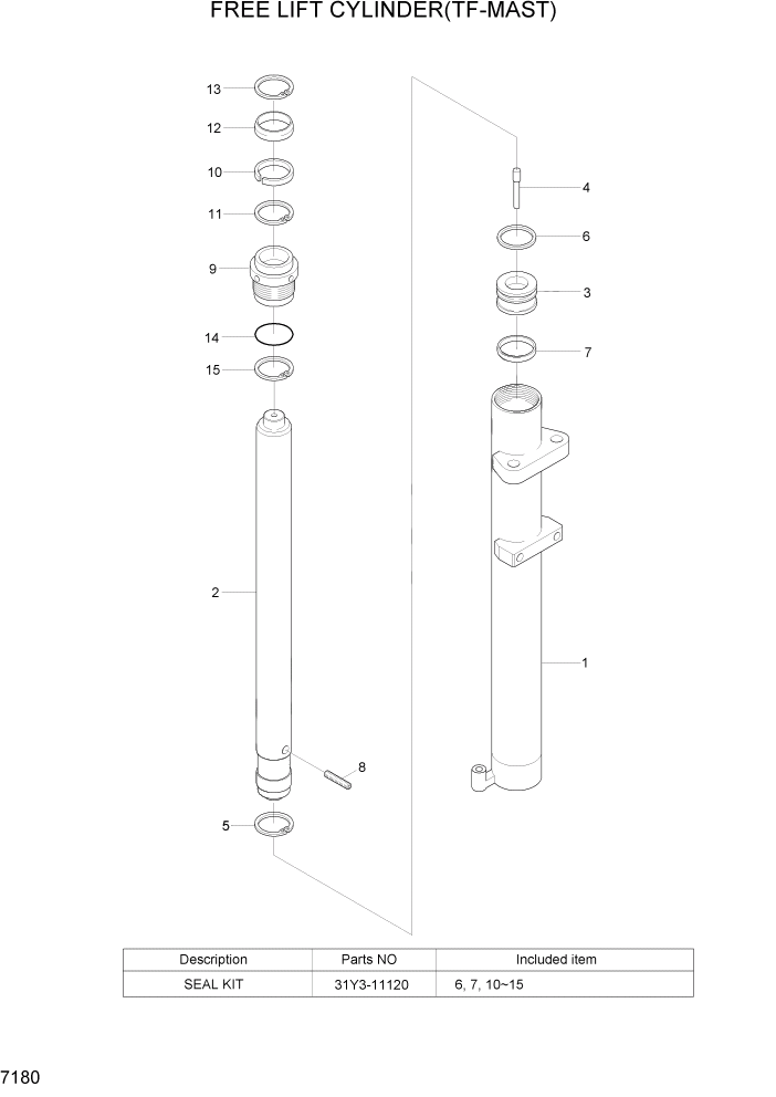 Схема запчастей Hyundai HDF50/HDF70-7 - PAGE 7180 FREE LIFT CYLINDER(TF-MAST) РАБОЧЕЕ ОБОРУДОВАНИЕ