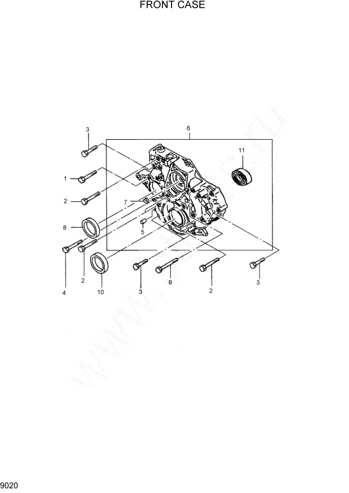 Схема запчастей Hyundai HDF50/HDF70-7 - PAGE 9020 FRONT CASE ДВИГАТЕЛЬ БАЗА (- # 1000)