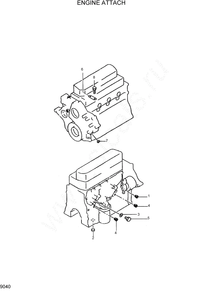 Схема запчастей Hyundai HDF50/HDF70-7 - PAGE 9040 ENGINE ATTACH ДВИГАТЕЛЬ БАЗА (- # 1000)