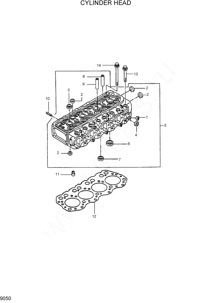 Схема запчастей Hyundai HDF50/HDF70-7 - PAGE 9050 CYLINDER HEAD ДВИГАТЕЛЬ БАЗА (- # 1000)