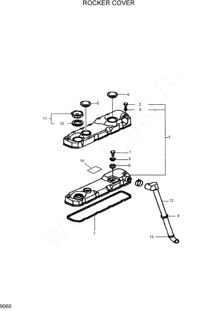 Схема запчастей Hyundai HDF50/HDF70-7 - PAGE 9060 ROCKER COVER ДВИГАТЕЛЬ БАЗА (- # 1000)