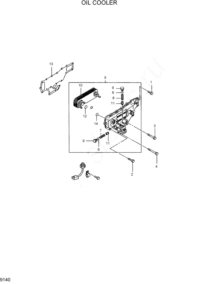 Схема запчастей Hyundai HDF50/HDF70-7 - PAGE 9140 OIL COOLER ДВИГАТЕЛЬ БАЗА (- # 1000)