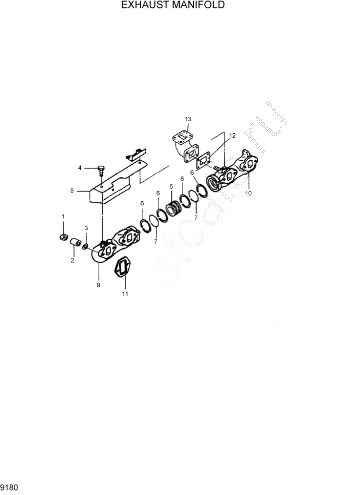 Схема запчастей Hyundai HDF50/HDF70-7 - PAGE 9180 EXHAUST MANIFOLD ДВИГАТЕЛЬ БАЗА (- # 1000)