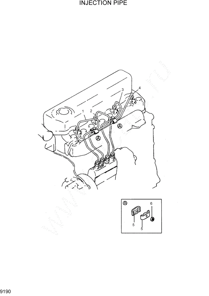 Схема запчастей Hyundai HDF50/HDF70-7 - PAGE 9190 INJECTION PIPE ДВИГАТЕЛЬ БАЗА (- # 1000)