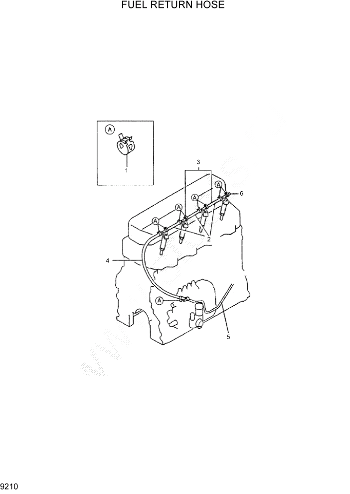 Схема запчастей Hyundai HDF50/HDF70-7 - PAGE 9210 FUEL RETURN HOSE ДВИГАТЕЛЬ БАЗА (- # 1000)