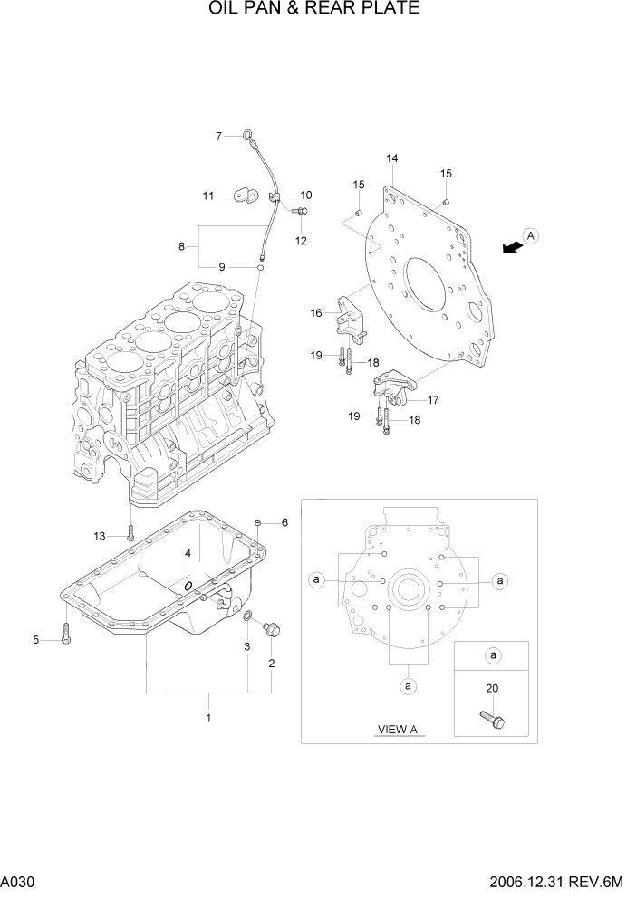 Схема запчастей Hyundai HDF50/HDF70-7 - PAGE A030 OIL PAN & REAR PLATE ДВИГАТЕЛЬ БАЗА (# 1001)