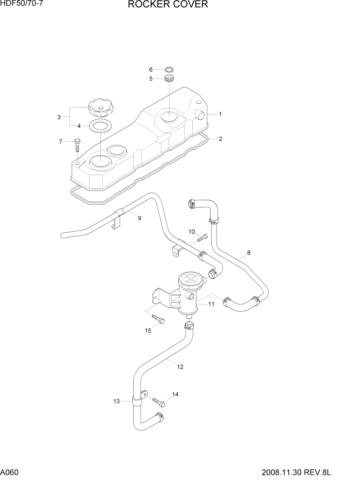 Схема запчастей Hyundai HDF50/HDF70-7 - PAGE A060 ROCKER COVER ДВИГАТЕЛЬ БАЗА (# 1001)