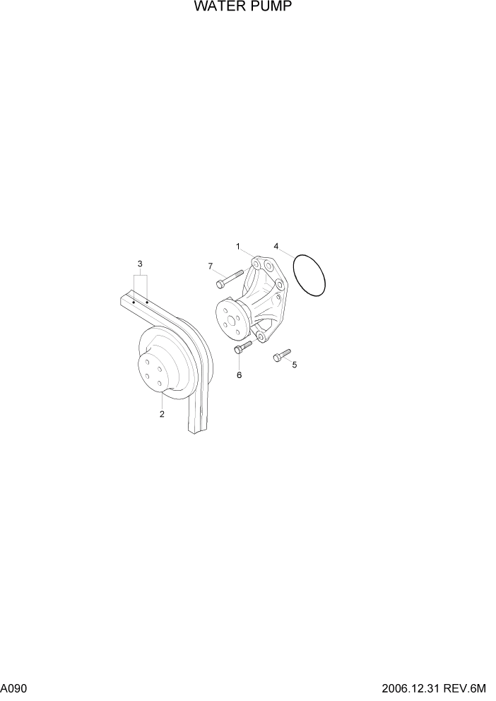 Схема запчастей Hyundai HDF50/HDF70-7 - PAGE A090 WATER PUMP ДВИГАТЕЛЬ БАЗА (# 1001)