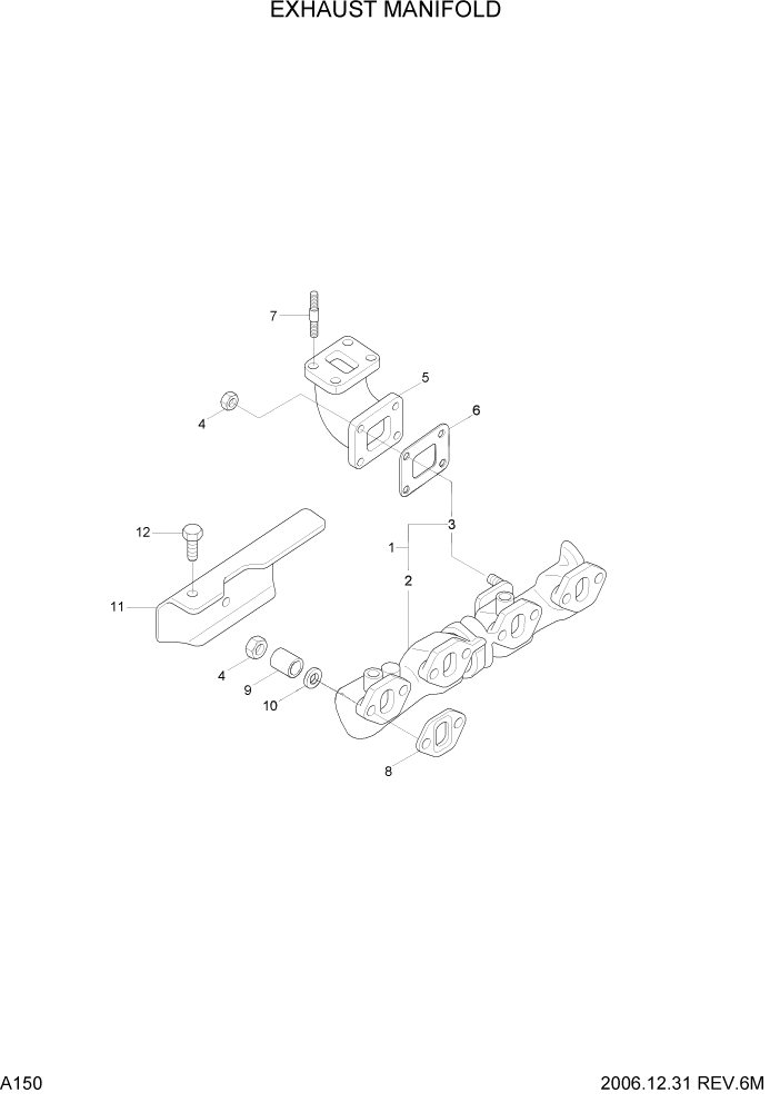 Схема запчастей Hyundai HDF50/HDF70-7 - PAGE A150 EXHAUST MANIFOLD ДВИГАТЕЛЬ БАЗА (# 1001)