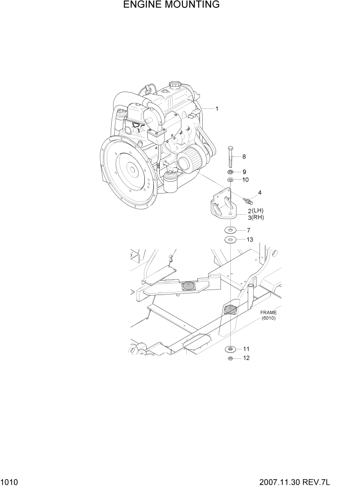 Схема запчастей Hyundai HDF50/HDF70-7S - PAGE 1010 ENGINE MOUNTING СИСТЕМА ДВИГАТЕЛЯ