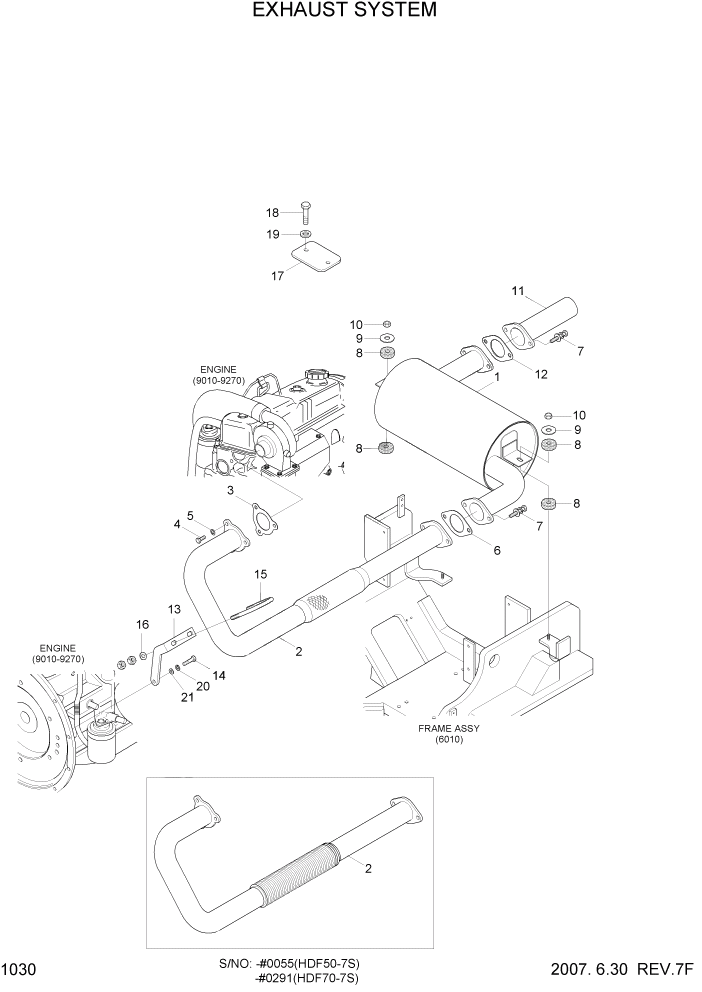 Схема запчастей Hyundai HDF50/HDF70-7S - PAGE 1030 EXHAUST SYSTEM СИСТЕМА ДВИГАТЕЛЯ