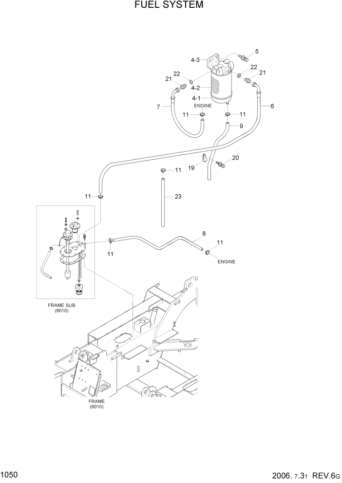 Схема запчастей Hyundai HDF50/HDF70-7S - PAGE 1050 FUEL SYSTEM СИСТЕМА ДВИГАТЕЛЯ