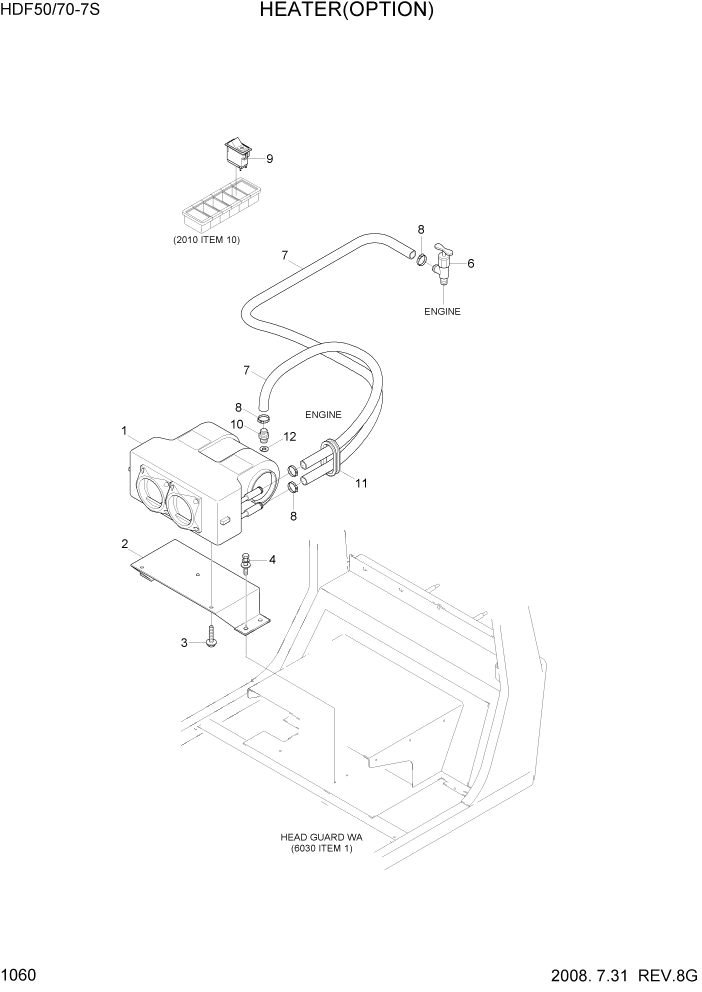 Схема запчастей Hyundai HDF50/HDF70-7S - PAGE 1060 HEATER(CABIN) СИСТЕМА ДВИГАТЕЛЯ