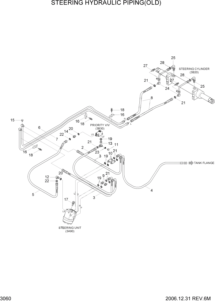 Схема запчастей Hyundai HDF50/HDF70-7S - PAGE 3060 STEERING HYDRAULIC PIPING(OLD) ГИДРАВЛИЧЕСКАЯ СИСТЕМА