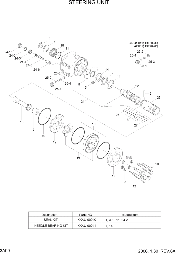 Схема запчастей Hyundai HDF50/HDF70-7S - PAGE 3A90 STEERING UNIT ГИДРАВЛИЧЕСКАЯ СИСТЕМА