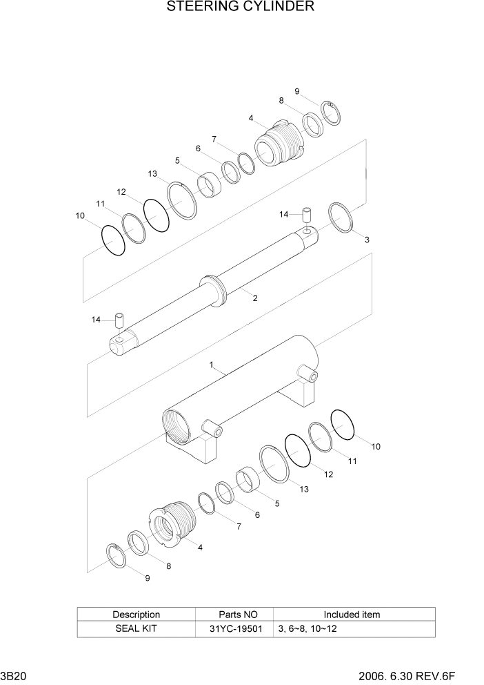 Схема запчастей Hyundai HDF50/HDF70-7S - PAGE 3B20 STEERING CYLINDER ГИДРАВЛИЧЕСКАЯ СИСТЕМА