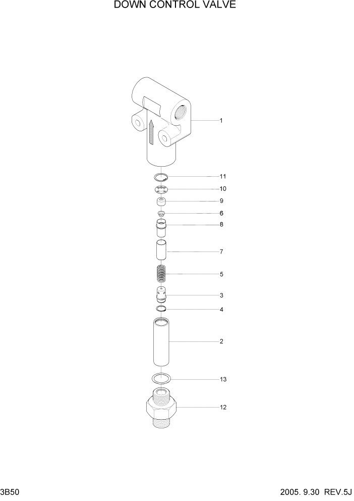 Схема запчастей Hyundai HDF50/HDF70-7S - PAGE 3B50 DOWN CONTROL VALVE ГИДРАВЛИЧЕСКАЯ СИСТЕМА