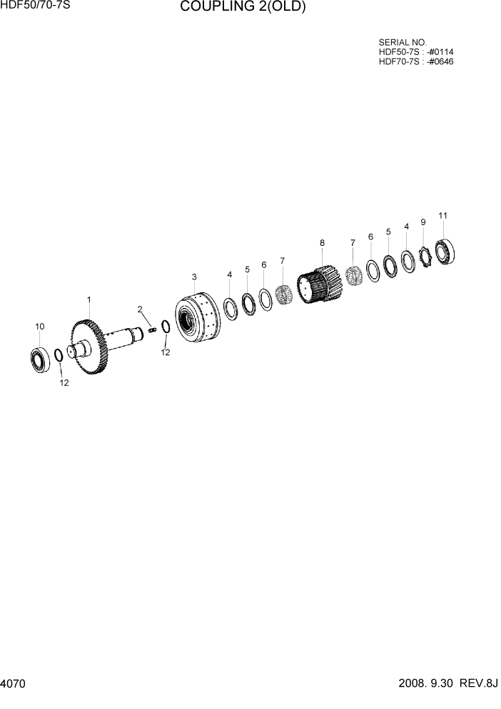 Схема запчастей Hyundai HDF50/HDF70-7S - PAGE 4070 COUPLING 2(OLD) СИЛОВАЯ СИСТЕМА