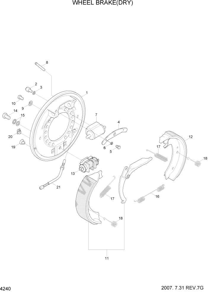 Схема запчастей Hyundai HDF50/HDF70-7S - PAGE 4240 WHEEL BRAKE(DRY, EXPORT) СИЛОВАЯ СИСТЕМА