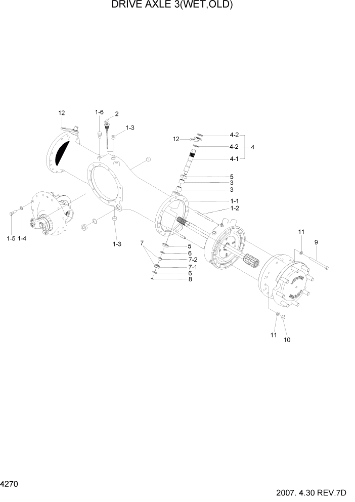 Схема запчастей Hyundai HDF50/HDF70-7S - PAGE 4270 DRIVE AXLE 3(WET,OLD) СИЛОВАЯ СИСТЕМА