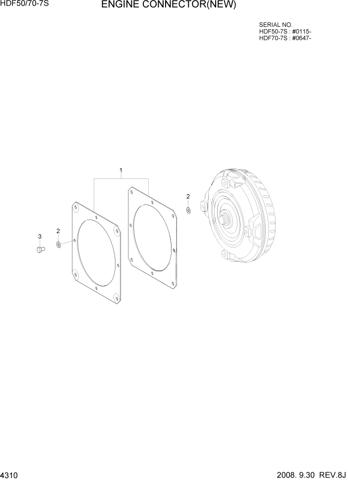 Схема запчастей Hyundai HDF50/HDF70-7S - PAGE 4310 ENGINE CONNECTOR(NEW) СИЛОВАЯ СИСТЕМА