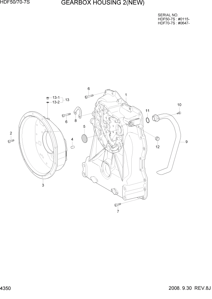 Схема запчастей Hyundai HDF50/HDF70-7S - PAGE 4350 GEARBOX HOUSING 2(NEW) СИЛОВАЯ СИСТЕМА