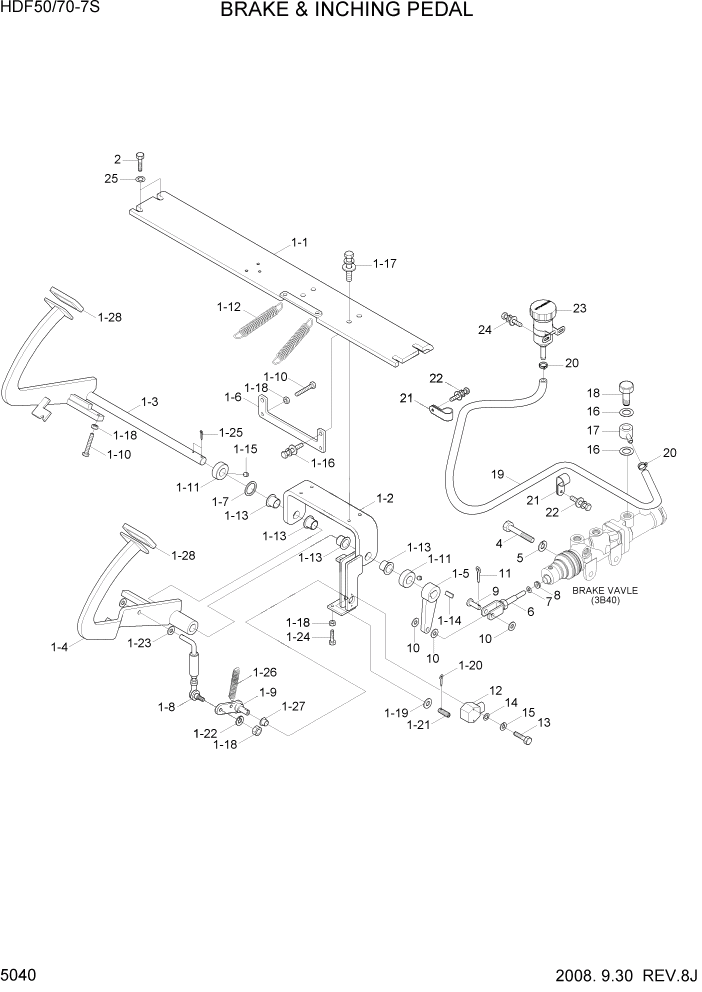 Схема запчастей Hyundai HDF50/HDF70-7S - PAGE 5040 BRAKE & INCHING PEDAL СИСТЕМА УПРАВЛЕНИЯ