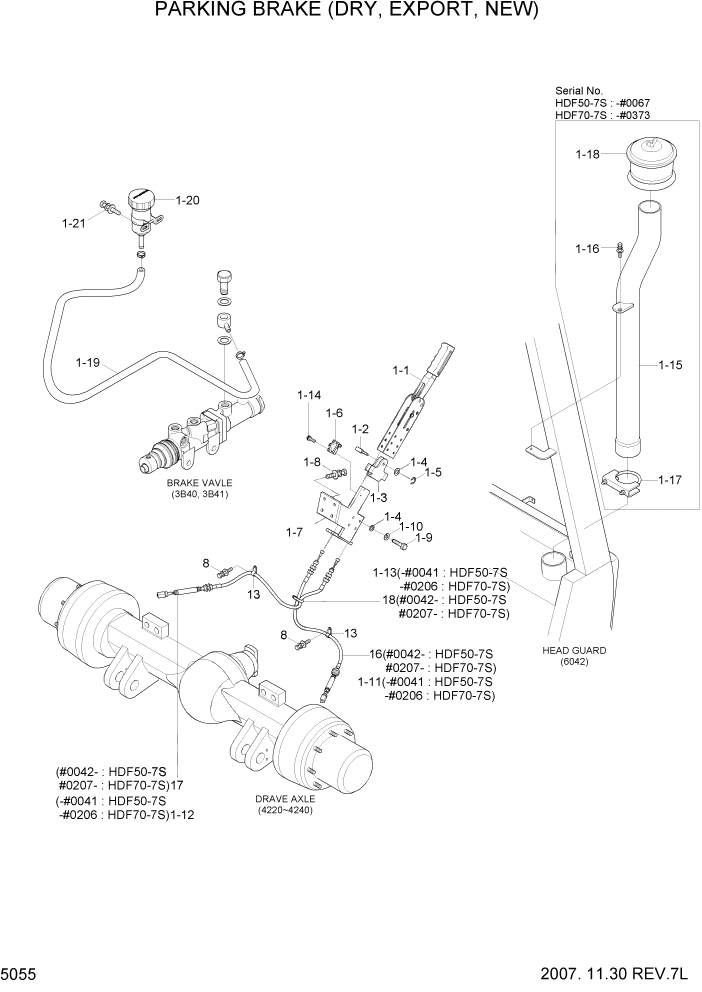 Схема запчастей Hyundai HDF50/HDF70-7S - PAGE 5055 PARKING BRAKE(DRY, EXPORT, NEW) СИСТЕМА УПРАВЛЕНИЯ