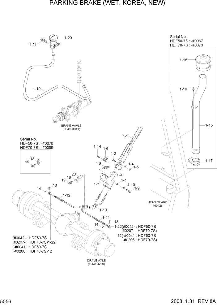 Схема запчастей Hyundai HDF50/HDF70-7S - PAGE 5056 PARKING BRAKE(WET, KOREA, NEW) СИСТЕМА УПРАВЛЕНИЯ