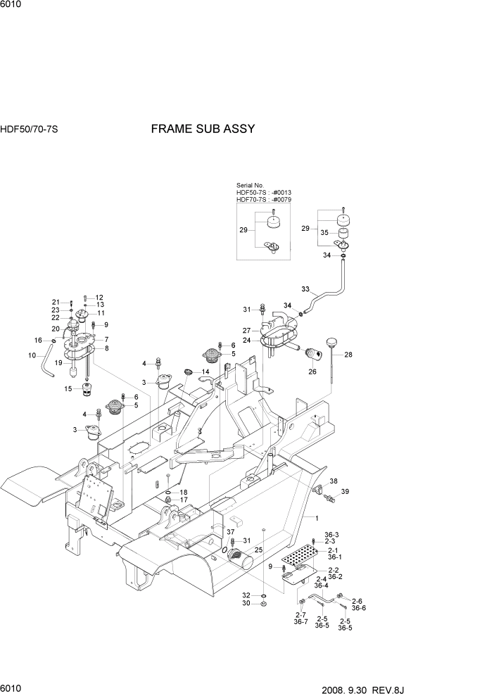 Схема запчастей Hyundai HDF50/HDF70-7S - PAGE 6010 FRAME SUB ASSY СТРУКТУРА