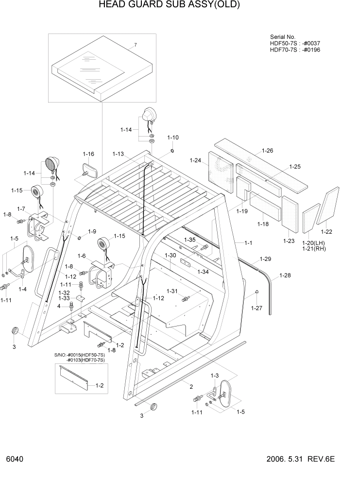 Схема запчастей Hyundai HDF50/HDF70-7S - PAGE 6040 HEAD GUARD SUB ASSY(OLD) СТРУКТУРА