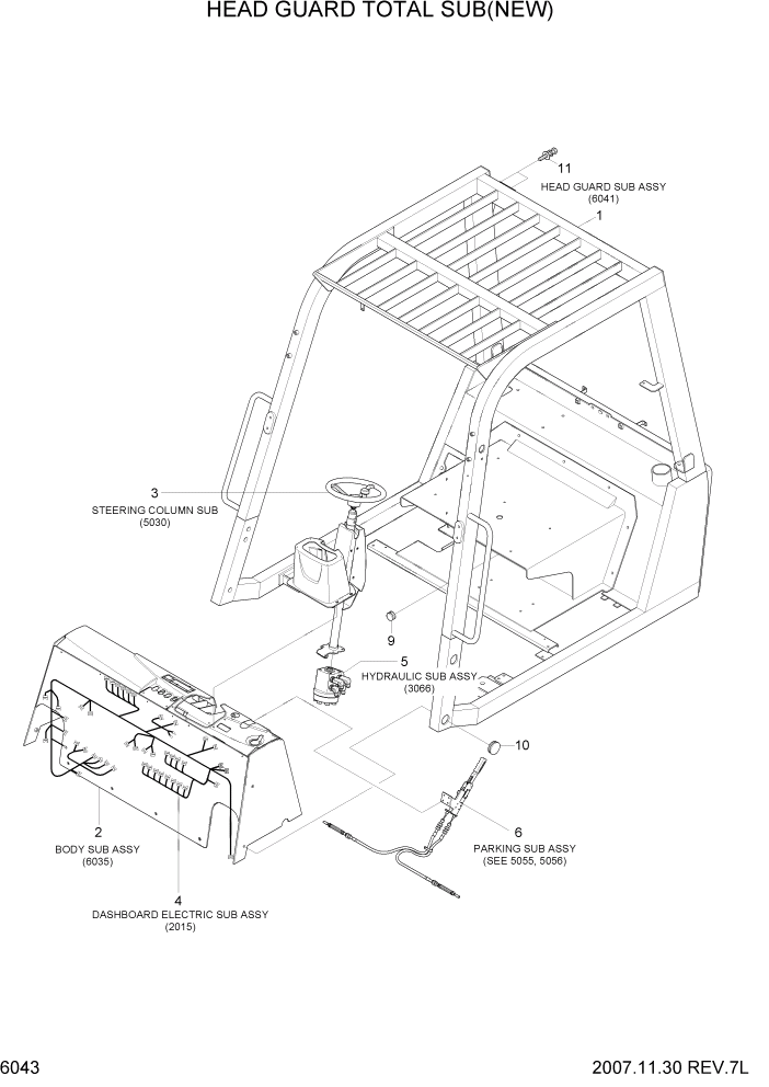 Схема запчастей Hyundai HDF50/HDF70-7S - PAGE 6043 HEAD GUARD TOTAL SUB(NEW) СТРУКТУРА