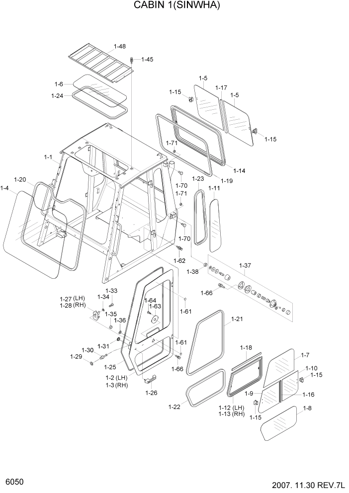 Схема запчастей Hyundai HDF50/HDF70-7S - PAGE 6050 CABIN 1(SINWHA) СТРУКТУРА