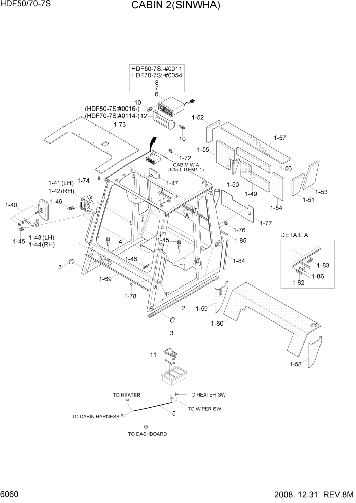 Схема запчастей Hyundai HDF50/HDF70-7S - PAGE 6060 CABIN 2(SINWHA) СТРУКТУРА