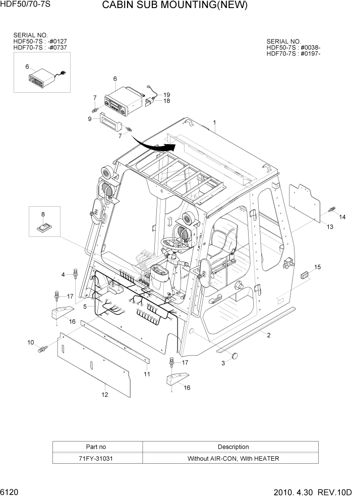 Схема запчастей Hyundai HDF50/HDF70-7S - PAGE 6120 CABIN SUB MOUNTING(NEW) СТРУКТУРА