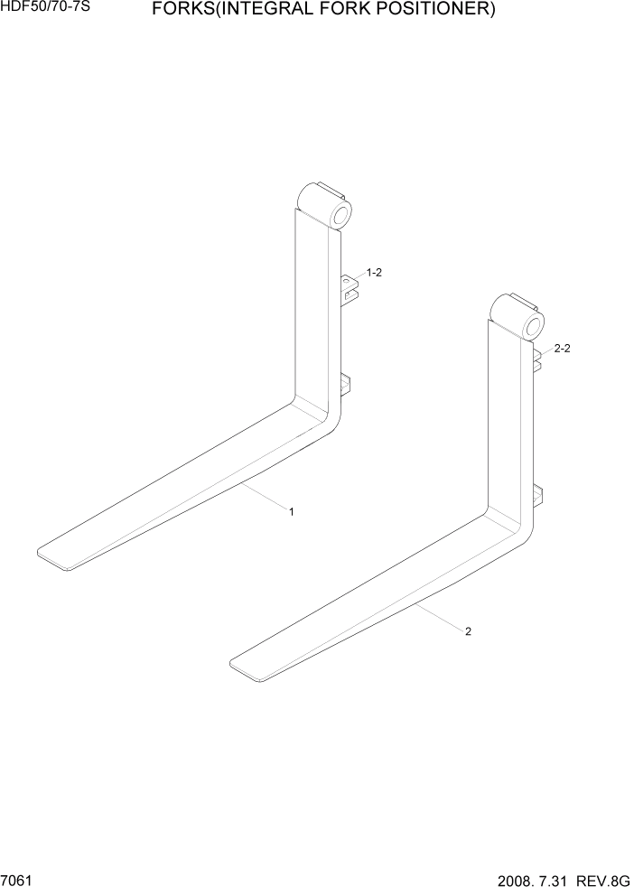 Схема запчастей Hyundai HDF50/HDF70-7S - PAGE 7061 FORKS(INTEGRAL FORK POSITIONER) РАБОЧЕЕ ОБОРУДОВАНИЕ