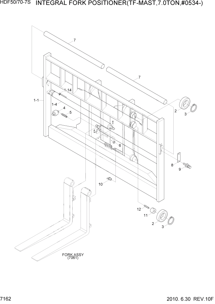 Схема запчастей Hyundai HDF50/HDF70-7S - PAGE 7162 INTEGRAL FORK POSITIONER(TF-MAST,7.0TON) РАБОЧЕЕ ОБОРУДОВАНИЕ