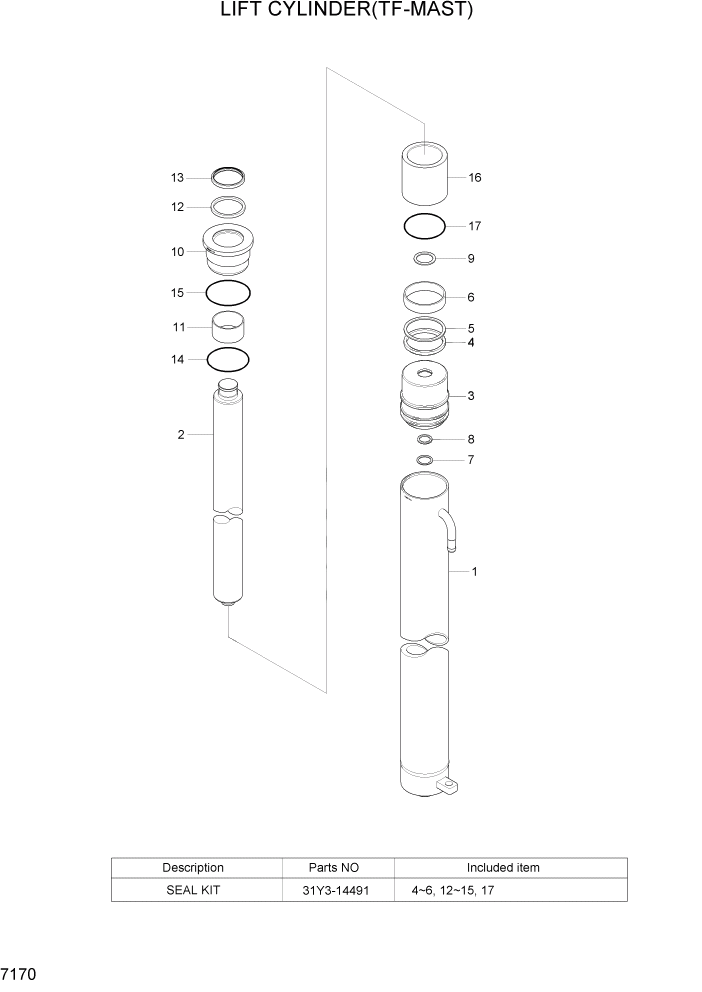 Схема запчастей Hyundai HDF50/HDF70-7S - PAGE 7170 LIFT CYLINDER(TF-MAST) РАБОЧЕЕ ОБОРУДОВАНИЕ