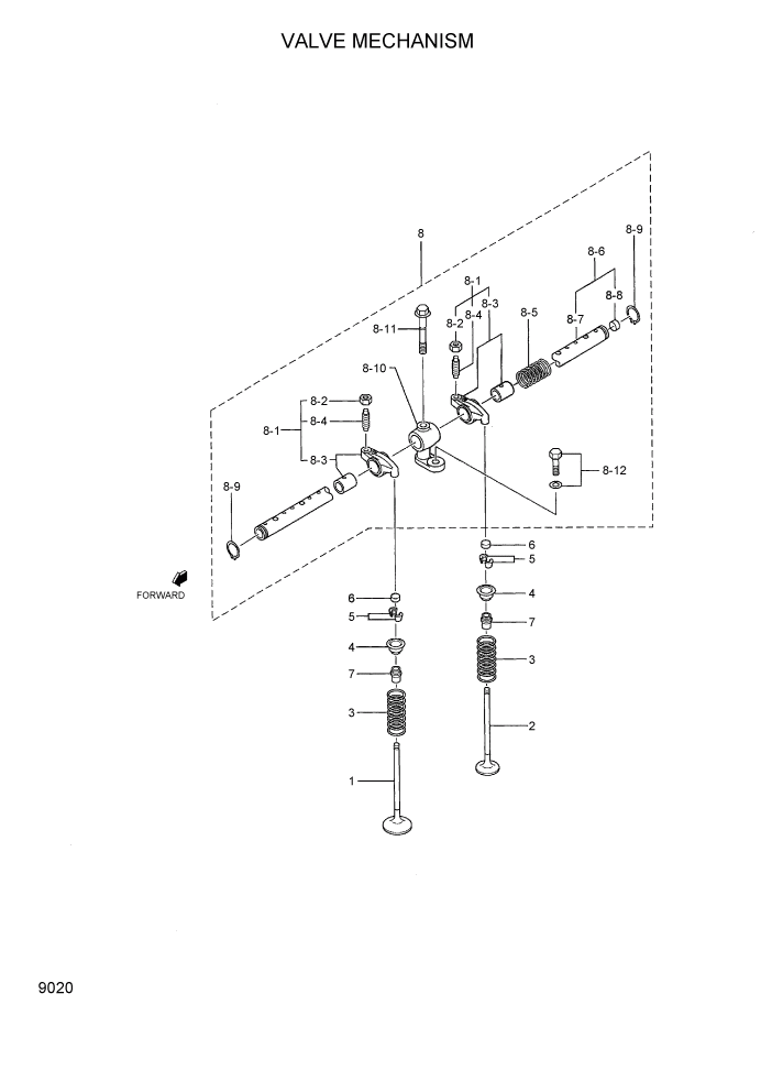 Схема запчастей Hyundai HDF50/HDF70-7S - PAGE 9020 VALVE MECHANISM ДВИГАТЕЛЬ БАЗА