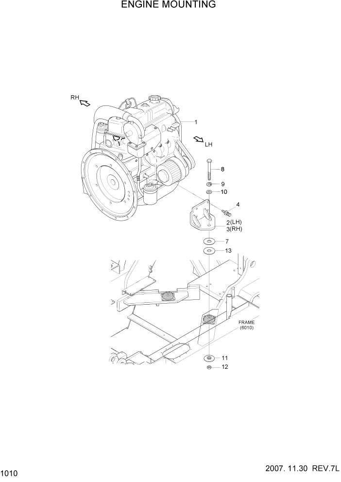 Схема запчастей Hyundai 80D-7 - PAGE 1010 ENGINE MOUNTING СИСТЕМА ДВИГАТЕЛЯ